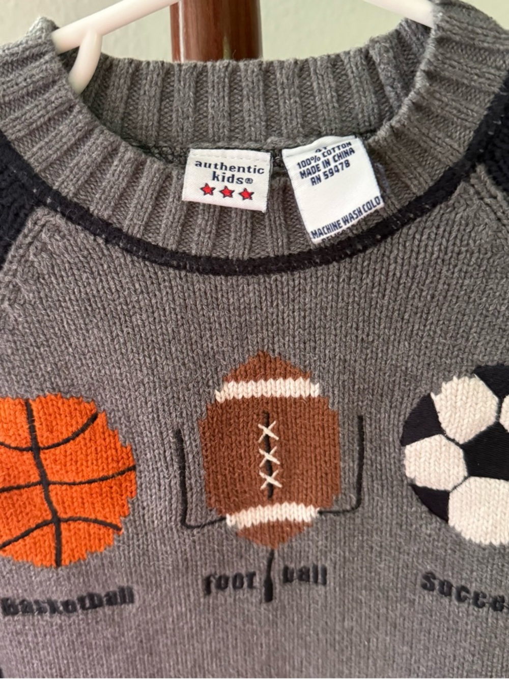 Authentic Kids Gray Sports Knit Sweater - Football Motif